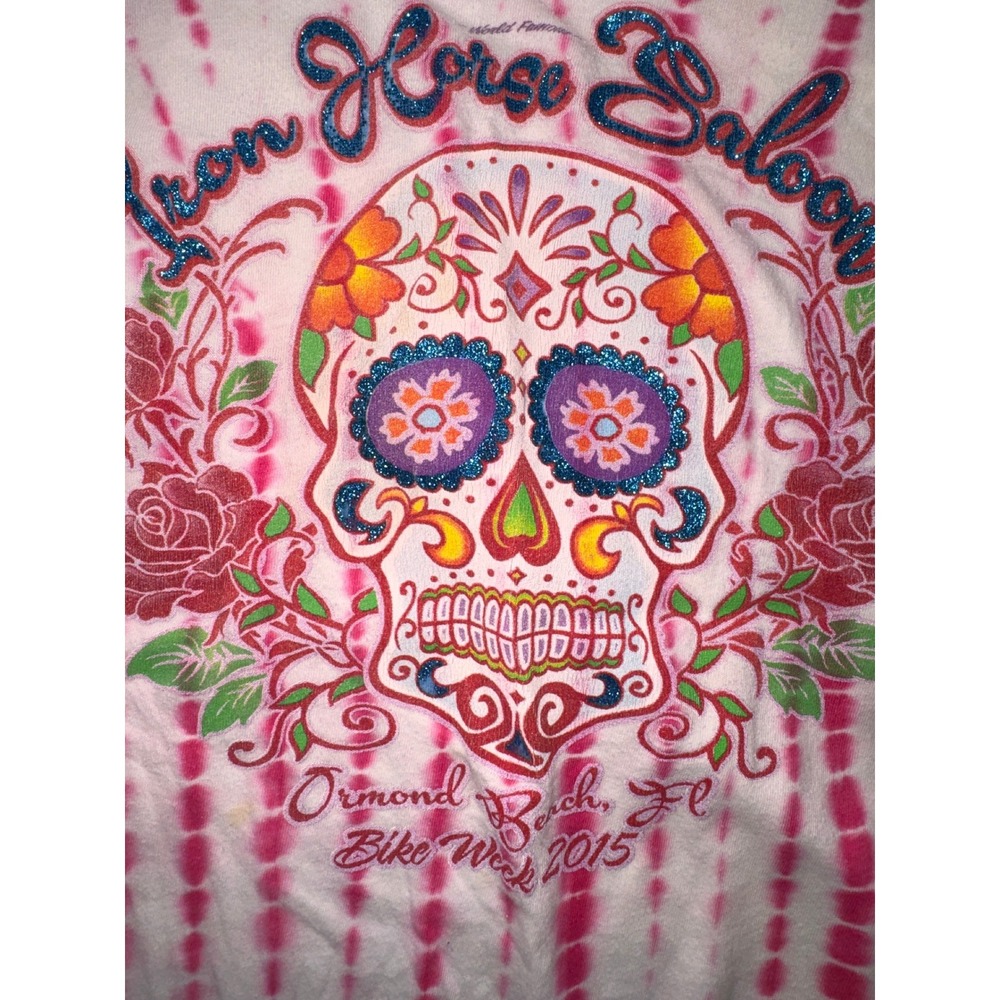 Iron Horse Saloon Sugar Skull Bike Week 2015 Tie Dye T Shirt Womens XL
